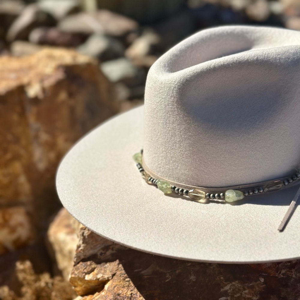 Faux Navajo Pearls, Prehnite and Smoky Quartz Hat Band